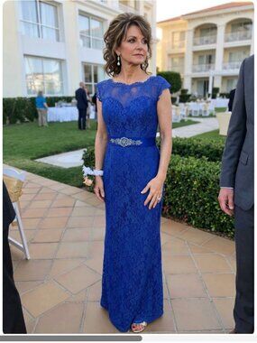 ALLURE ROMANCE Mother-of-the-Bride/Gala Dress/Gown Royal Blue, Beaded Belt, sz 8